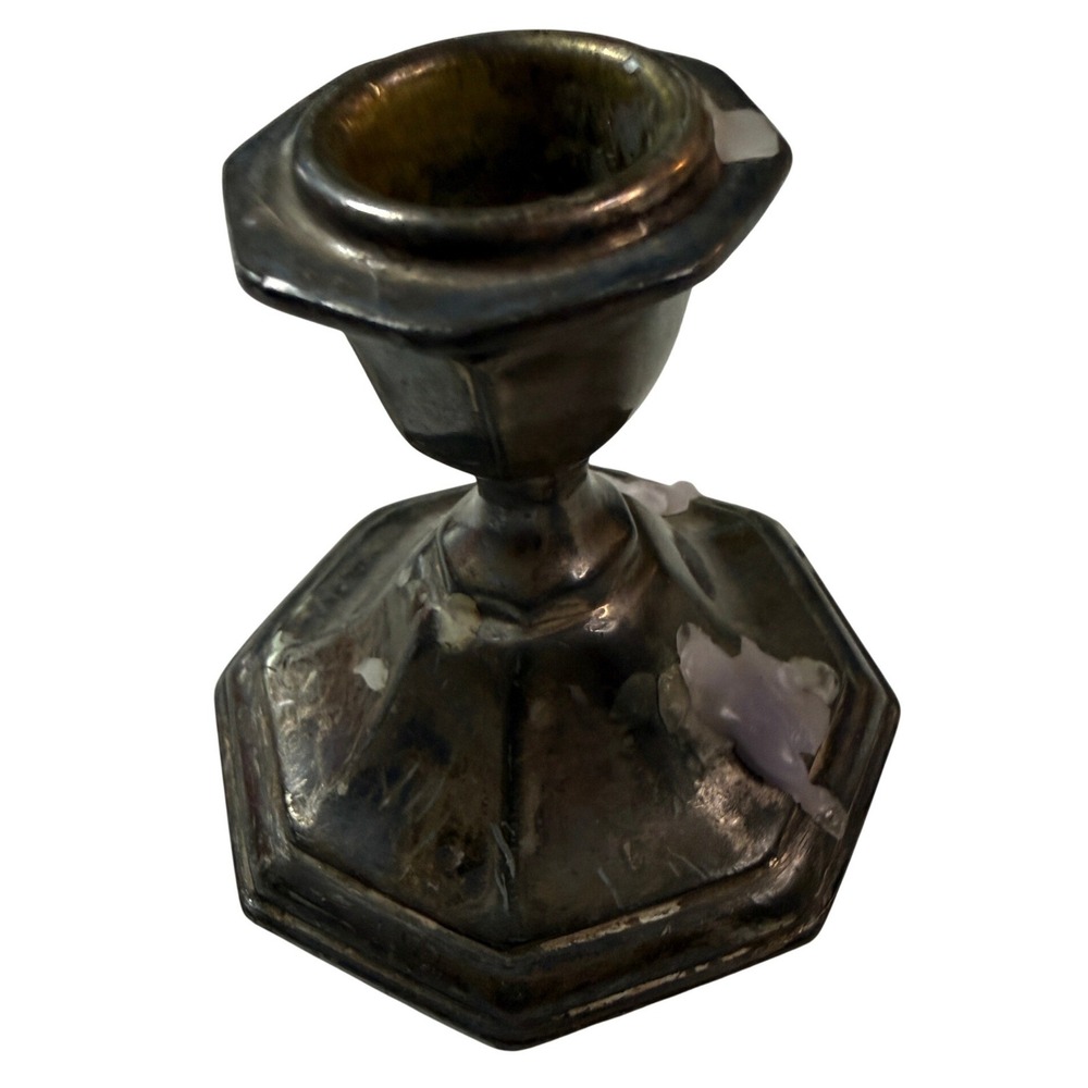 Vintage Benedict Proctor Candlestick Holder Silver Hexagonal Metal 2424 MCM Deco